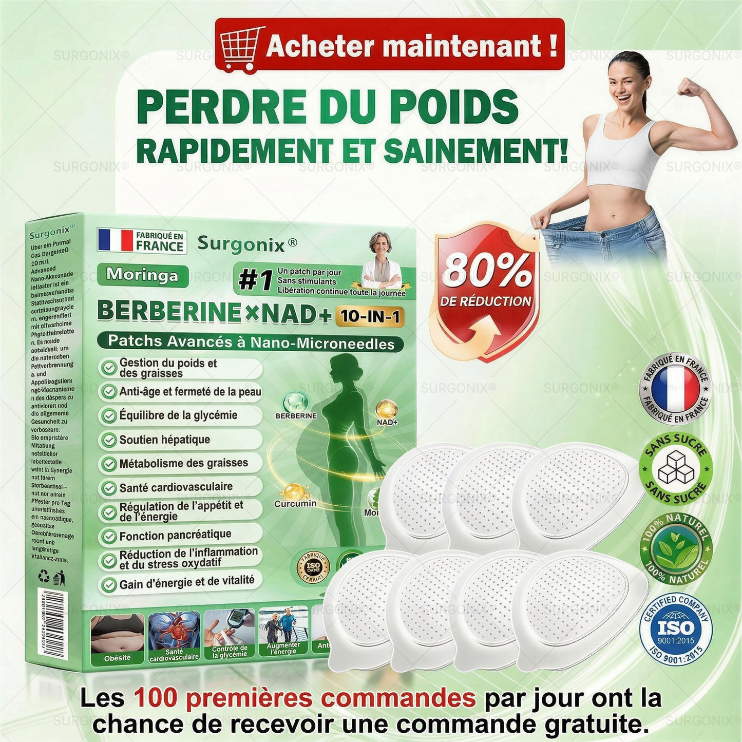 Surgonix® | Moringa | Berbérine & NAD+ – Patch nano-microneedle 10-en-1 | Soutien du métabolisme & du cœur