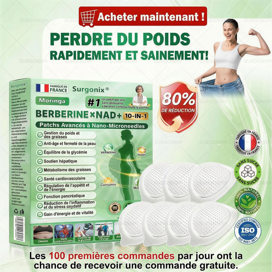 Surgonix® | Moringa | Berbérine & NAD+ – Patch nano-microneedle 10-en-1 | Soutien du métabolisme & du cœur